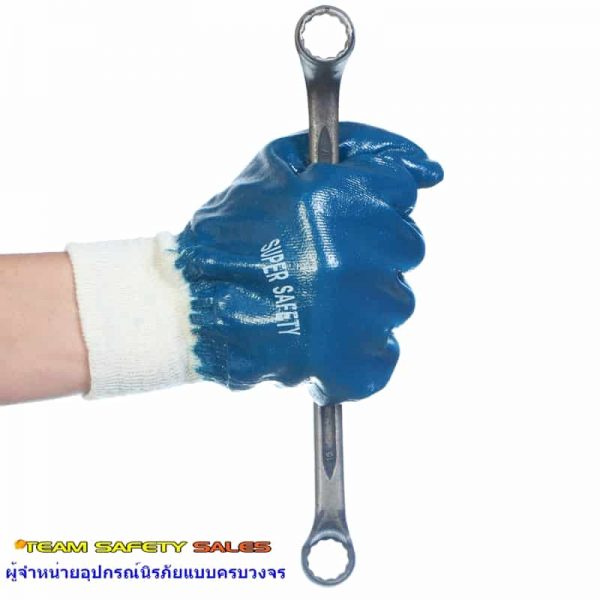 (14) ถุงมือเคลือบไนไตรเต็มฝ่ามือรัดขอบ รุ่น NI155 กันน้ำมัน กันกระแทก กันบาด ทั้งหน้าและหลังมือ