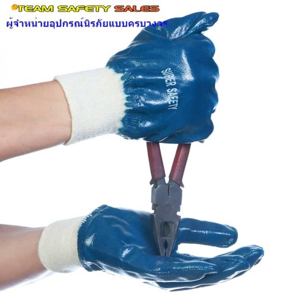 (16) ถุงมือเคลือบไนไตรเต็มฝ่ามือรัดขอบ รุ่น NI155 กันน้ำมัน กันกระแทก กันบาด ทั้งหน้าและหลังมือ