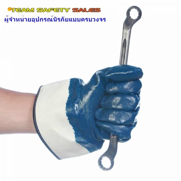 (4) ถุงมือเคลือบไนไตรเต็มฝ่ามือขอบเซฟตี้ รุ่น NI175 กันน้ำมัน กันกระแทก กันบาด ทั้งหน้าและหลังมือ