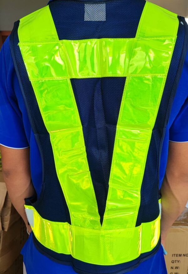266290_0 + เสื้อสะท้อนแสง เสื้อกั๊กสะท้อนแสง ทรง V ตาข่ายดำ แถบเขียวมะนาว กว้าง 3 นิ้ว อย่างดี