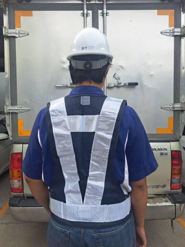 290787_0 + เสื้อกั๊กสะท้อนแสงสีขาว ทรง V ตาข่ายดำ แถบขาว กว้าง 3 นิ้ว อย่างดี