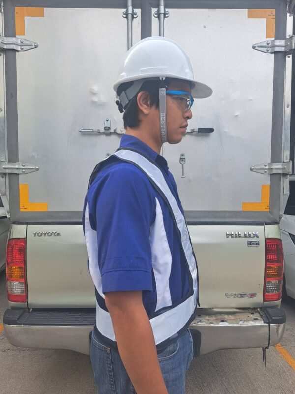 290788_0 + เสื้อกั๊กสะท้อนแสงสีขาว ทรง V ตาข่ายดำ แถบขาว กว้าง 3 นิ้ว อย่างดี