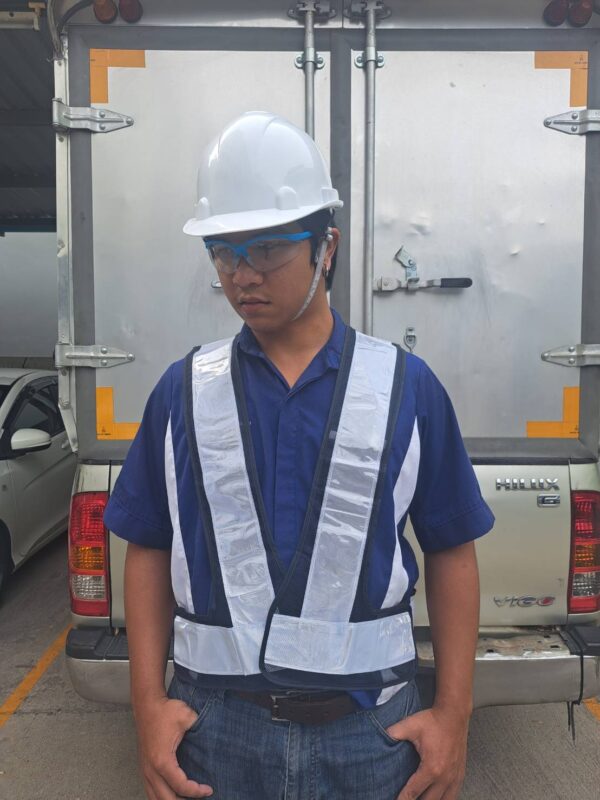 290789_0 + เสื้อกั๊กสะท้อนแสงสีขาว ทรง V ตาข่ายดำ แถบขาว กว้าง 3 นิ้ว อย่างดี