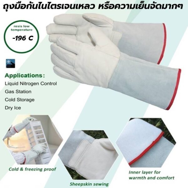 ถุงมือป้องกันความเย็นจัด ไนไตรเจนเหลว และความเย็นต่างๆ  -196 C