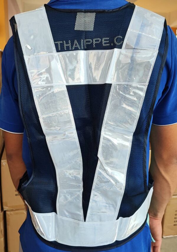 266293_0 + เสื้อกั๊กสะท้อนแสงสีขาว ทรง V ตาข่ายดำ แถบขาว กว้าง 3 นิ้ว อย่างดี