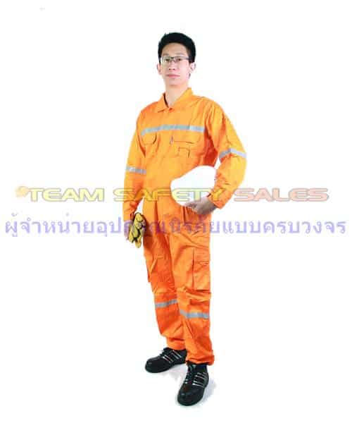 ชุดหมีสีส้ม-6 ชุดหมีกันไฟเสริมแถบสะท้อนแสงคุณภาพสูง ผ้ากันไฟ