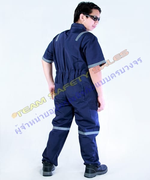 (5)+ - Copy ชุดช่าง เสริมแถบสะท้อนแสงแบบแขนสั้น สีกรม