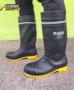 Super Boots รองเท้าบู๊ทหัวเหล็ก (สีดำ / สีขาว) หัวเหล็ก อย่างดี