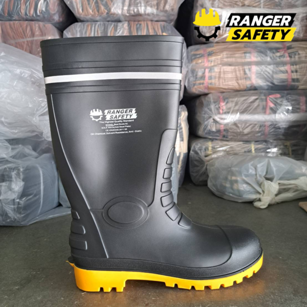 บู๊ดดำ 420 Super Boots รองเท้าบู๊ทหัวเหล็ก (สีดำ / สีขาว) หัวเหล็ก อย่างดี