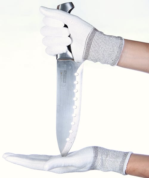 ถุงมือกันบาด ถุงมือกันบาดระดับสูงสุดสีขาว สัมผัสอาหารได้ กระชับสูงสุด แบบไม่เคลือบ