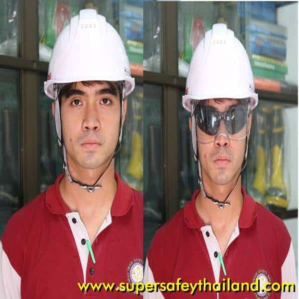 หมวกเซฟตี้ Amazing หมวกเซฟตี้นิรภัยมีรูระบายอากาศพร้อมกระบังหน้า (คนใส่แว่นตาก็สามารถใช้งานได้) - ขาว น้ำเงิน เขียว แดง