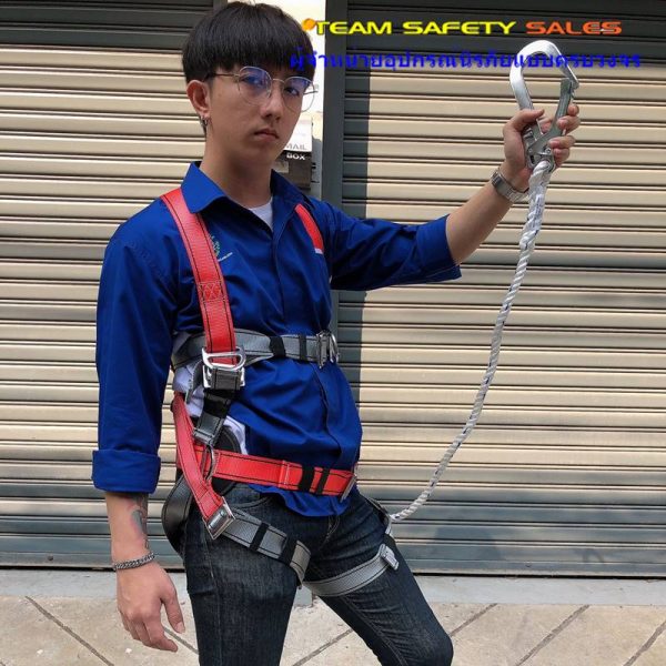 S__81149954 ชุดกันตกจากที่สูง D-Ring 6 จุด พร้อมเบาะลดความเมื่อยล้า พร้อมเชือกเดียว (หมด)