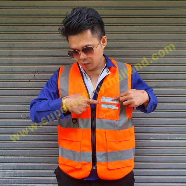 เสื้อสะท้อนแสง (4) เสื้อสะท้อนแสง เสื้อกั๊กสะท้อนแสง วิศวกรรม สีส้ม