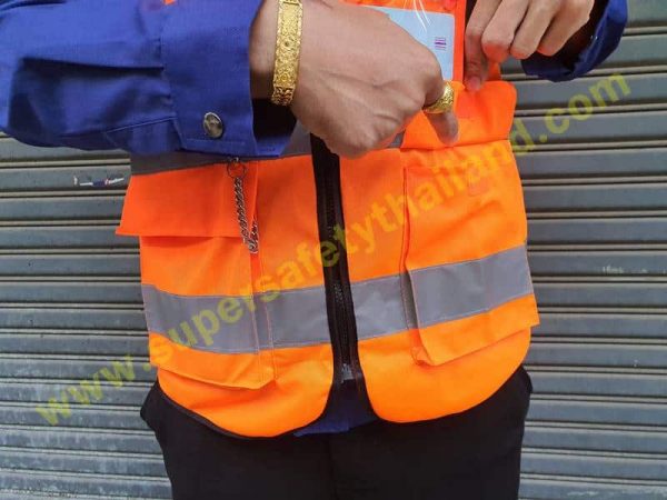 เสื้อสะท้อนแสง (9) เสื้อสะท้อนแสง เสื้อกั๊กสะท้อนแสง วิศวกรรม สีส้ม