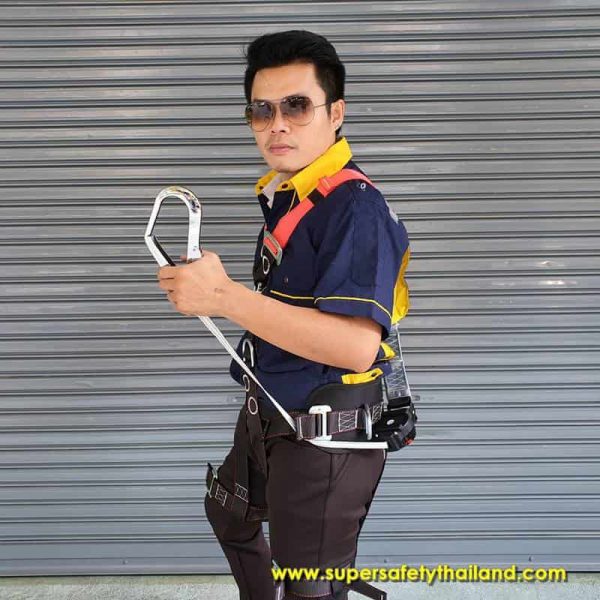 ชุดทำงานบนที่สูง (5) ชุดกันตกจากที่สูง D-Ring 4 จุด ทรง Sport พร้อมเชือกเซฟตี้ AUTO
