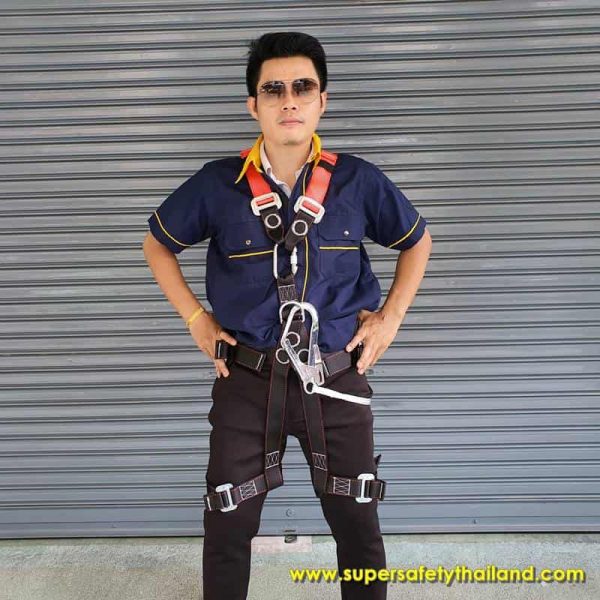 ชุดทำงานบนที่สูง ชุดกันตกจากที่สูง D-Ring 4 จุด ทรง Sport พร้อมเชือกเซฟตี้ AUTO