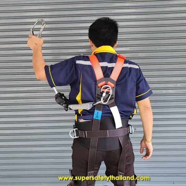 ชุดทำงานบนที่สูง (8) ชุดกันตกจากที่สูง D-Ring 4 จุด ทรง Sport พร้อมเชือกเซฟตี้ AUTO