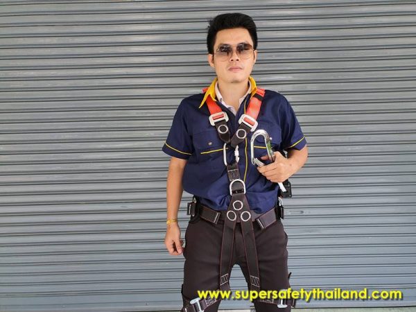 ชุดทำงานบนที่สูง (9) ชุดกันตกจากที่สูง D-Ring 4 จุด ทรง Sport พร้อมเชือกเซฟตี้ AUTO
