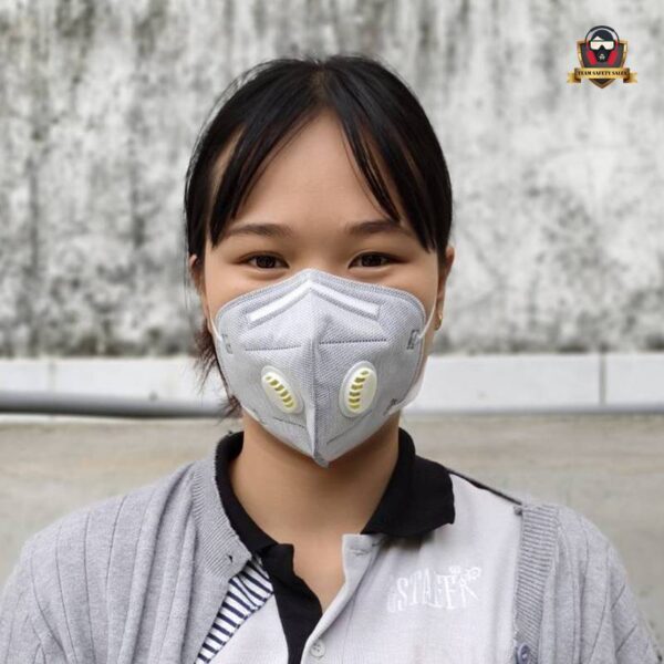 หน้ากาก N95 วาล์วคู่ มีคาร์บอน ป้องกันฝุ่น PM 2.5 กันสารเคมี (2 วาล์ว)
